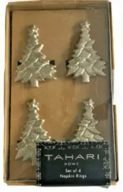 Tahari Home Christmas Tree Shaped Napkin Rings Set Of 4 Holiday Table Decor