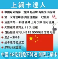 在飛比找Yahoo!奇摩拍賣優惠-8天 上網卡 高速4G 吃到飽 不降速 中國 大陸 自動翻牆