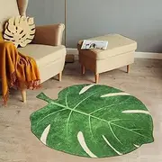 Leaf Shaped Area Rug 3x3.67 ft,Washable Bedroom Rug for Kids Nursery Room,Non-Slip Bathroom Rug Ultra Soft Monstera Print Carpet for Entryway Tropical Decor