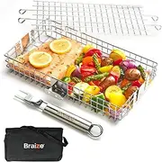 Stainless Steel Grilling Basket with Detachable Handle - 40.64 x 18.42 x 5.7cm - 4-Level Locking Lid - Rectangular Shape - Stainless Steel Color