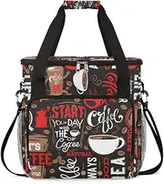Red Start Day With Coffee Coffees Maker Carrying Bag Coffee Machine Travel Storage Tote Bag Compatible with K-Mini or K-Mini Plus, Portable Single Serve Coffees Brewer Case with Pockets for K-Cup Pods