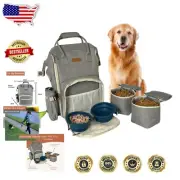 Versatile Dog Travel Bag Set with Food Containers & Collapsible Bowls - Gray