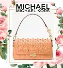 NWT Michael Kors BRADSHAW Stud Quilt SM Conv. Shoulder X-Body Handbag CANTALOUPE