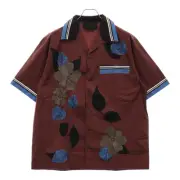 PRADA 21SS Leaf Pattern Open Collar Short Sleeve Open Collar Shirt Red