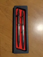 Silver Pen And Mechanical Pencil Set Blue Ink Silver With Red Stone