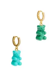Crystal Haze Nostalgia Bear 18kt Gold-plated Hoop Earrings - Green ONE SIZE
