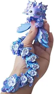 3D Printed Axolotl Fidget, Big 3 d Print Flower Axolotls Dragon with Flexible Wings, 12 inch Wiggly Hand-Paint Articulated Large Creatures Blue Violet Purple