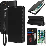 Cavor Wallet Case for iPhone 7/8 Case iPhone SE 2020/SE 2022 Case 4.7'' PU Leather Magnetic Flip Folio Cover with Card Slots Kickstand Wristlet Hand Strap Protective Phone Cases for Women Man-Black