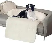 WELLYELO Large Calming Dog Bed Dog Sofa Couch Beds for Large Dogs and Cats Fluffy Plush Dog Mats for Furniture Protector with Washable Cover (41x37x6, White)