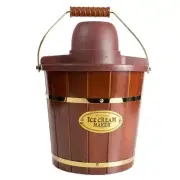 Nostalgia Bucket Ice Cream Maker 4qt Dark Wood Grain Aluminum See-Through Lid