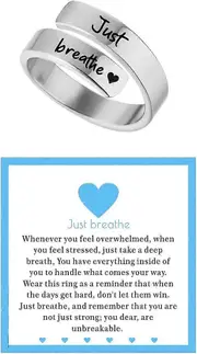 Morakot Heart Just Breathe Rings for WomenStainless Steel Adjustable RingHeart Hope Engraved Encourage Ring Jewelry Silver