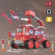 DanBaoLe Magnetic Fire Truck DIY Assembly Eneineering Vehicle with Music Lights Red Christmas Gift