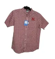 Columbia Shirt Mens Size Med Red Plaid Nebraska Scarlet Letter Cornhuskers NWT