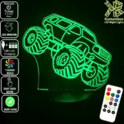 MONSTER TRUCK 4WD BIG WHEELS 3D LED Night Light 7 Colour Change Room Lamp