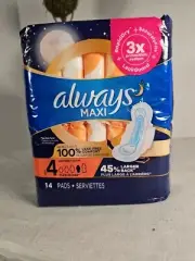 always Maxi Pads Size 4 Overnight Up To 100% Leak Free Comfort (1 pack 14 pads)