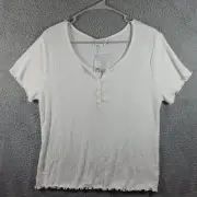 PINK ROSE WOMEN'S WHITE V-NECK BUTTON SEE-THROUGH PULLOVER T-SHIRT SIZE XL *NWT*
