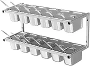 TT-YED Double Wall Mounted Pizza Prep Station, Stainless Steel Condiment Container with Lid, with Spoon, Fruit Food Storage Tray, Large Capacity Removable Compartments,12 grid