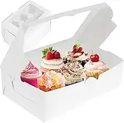 15pcs Paper Cupcake Boxes Paper Cupcake Container with Clear Window 6 Cavity Muffin Cupcake Box Brown Cupcake Containers for Standard Size Cupcakes for Cookies Muffins (White*15)