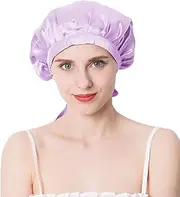 Silk Head Cover Bonnet Smooth Soft Breathable Sleep Hat with Adjustable Satin Ribbons 100% Mulberry Silk Night Sleep Cap for Women Hair Care Wrap Pure Silk Sleep Hats for Hair Protection(purple)