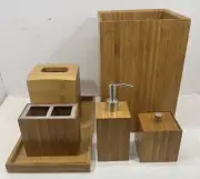 6 Piece Set Bamboo Bathroom Accessories Trash Tissue Cover Soap Dispenser + 3