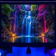 Blacklight Tapestry Glow in the Dark Glow Party UV Reactive Waterfall Trippy Mountain Misty Nature Landscape Hanging Tapestry Wall Art Mural for Living Room Be