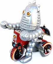 BOLLUMA MS013 Silver Mini Tin Toy Robot Tricycle Clockwork Wind Up Walking Ringer Robot with Key Funny Vintage Mechanical Toys Collectible Gifts for Christmas Birthday Thanksgiving