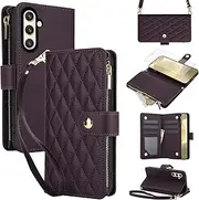 Asuwish Mobile Phone Case for Samsung Galaxy S24 5G Case with Strap Film Screen Protector Card Slot Foldable Leather Wallet Stand S 24 24S S24 Mobile Phone Case Dark Purple