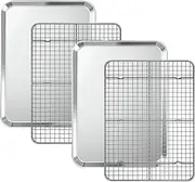 Deedro Stainless Steel Baking Sheet & Cooling Rack Set [2 Sheets + 2 Racks], 16 x 12 Inch, Heavy Duty, Non-toxic, Dishwasher Safe