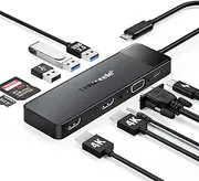 Lemorele 10 in 1 USB C Docking Station Dual Monitor, USB C Dock Laptop Dock USB C Hub Multiport Adapter Triple Monitor to 2 HDMI 4K,VGA,3 USB 3.0/2.0,PD,SD/TF,3.5MM for Lenovo,Surface,MacBook Laptops