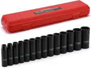 1/2-Inch Drive Deep Impact Socket Set, 14 Pieces Set, 10mm-27mm, CR-MO, Metri...