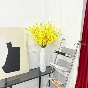 (明天adZ5) 玄關電視櫃假花擺設 居家裝飾客廳室內擺設 永生 人造花 蘭花盆栽 插花 5叉黃色跳舞蘭仿真花 塑膠花