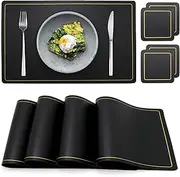 Placemats,Place Mats Coaster for Dinner Table Set of 4 Leather Placemats,Heat-Resistant Non-Slip Washable Insulation Placemats Modern Fashion Style Placemats,4 Placemats & 4 Coasters (Black)