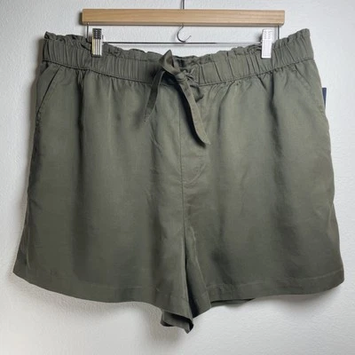 NWT Lucky Brand Womens Olive Green Lyocell Paperbag Pull On Shorts XL