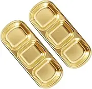 BEBEMOKO 2Pcs Stainless Steel Sauce Dish Three Compartment Appetizer Plate for Seasonings and Dips Material for Entertaining and Serving Snacks