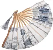 [WRITWAA] Hand Fan for Women Handheld Silk Fan Vintage Dance Fan Small Foldable Handmade Decorative for Party Wedding Festival
