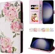 [YocoverTech] for Samsung S23 FE 5G Case,for Galaxy S23 FE 5G Wallet Case,RFID Blocking-3 Card Slots Beautiful Flowers PU Leather Magnetic Kickstand Women Girls Protective Cover-Rose Flower