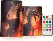 XYMZR Dragon Fire Wing Flameless Candles with Remote Set of 2 - No Batteries Included, 3” Diameter Battery Candles Flickering with Timer, LED Pillar Votive Candles for Outdoor Indoor