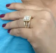 PRINCESS AND ROUND MOISSANITES ENGAGEMENT RING HALO 14K SOLID YELLOW GOLD 4.00CT
