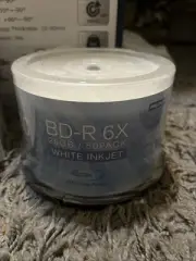 50 PlexDisc 6X Blank BD-R Blu-Ray 25GB White Inkjet Hub Printable Disc 633-214