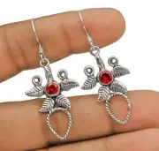 Natural Leaf- Fire Garnet 925 Solid Sterling Silver Earrings Jewelry