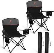 [HIGH POINT SPORTS] 2 Pack Portable Camping Chair for Adults, Folding Outdoor Camp Chair Lightweight Lawn Chairs Folding Collapsible Chair for Camping, Tailgates, Beach, Black, Support 225lbs