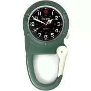 FIRST HAND HEALTHCARE CARABINER CLIP BELT WATCH GREEN W/ BLACK FACE LUMINOUS
