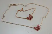 $930 NEW 2 Pc Baccarat Papillon NECKLACE & BRACELET Vermeil Gold Pink Butterfly