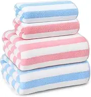 YURIRIA 4PCS Water Absorbent Wool Towel Set - Coral Velvet Face Towels for Bathroom, Hotel, Home, Swimming Pool, Gym - Ultra Soft (Blue+Pink)