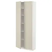 METOD high cabinet with shelves, white/Havstorp beige, 80x37x200 cm