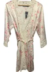 NWT LAUREN RALPH LAUREN Pink Floral Satin Robe Lingerie Size Medium Bridal Vaca