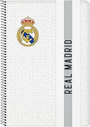 Safta Real Madrid 1st Team 24/25 Notebook 80 Sheets Hardback 1 Design Ideal for Children of Different Ages Comfortable and Versatile 21.5 x 1 x 31 cm White/Grey