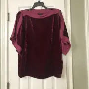 SMALL NEW EILEEN FISHER HIBISCUS RED VELVET BATEAU NECK KIMONO TUNIC TOP
