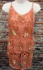 New Anna Rossi Couture Womens Peach Beaded Rose Tank Top Size M