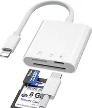 seynli SD Card Reader for iPhone, iPad, Camera - SD Card to iPhone Adapter, Dual Slot for iPhone SD Card Reader, Support USB-C Charging, SD Card, TF Micro SD Card, Plug and Play